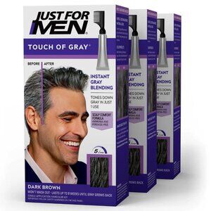Just For Men Touch of Gray Hair Color + Comb Applicator, T-45 Dark Brown, 3 Pack